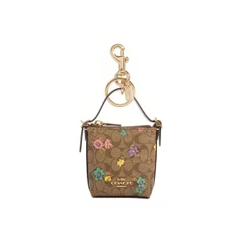 COACH Bag Charm Signature Coated Canvas With Smooth Leather Pendant Keychain Bag Accessory Mini Women's Brown