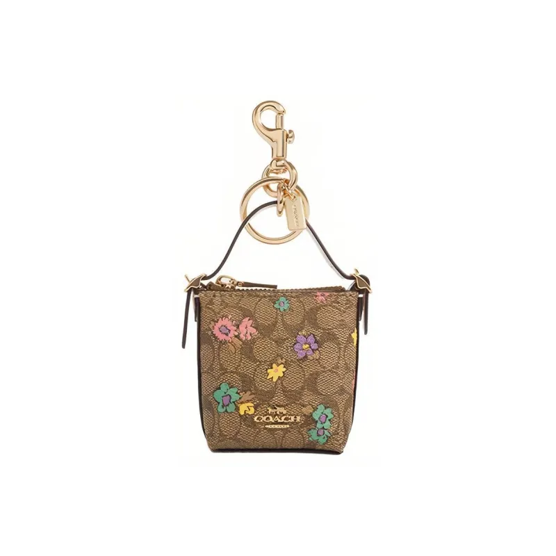 COACH Signature Coated Canvas With Smooth Leather Bag Pendant Keychain Bag Accessory Mini Women's Brown-0