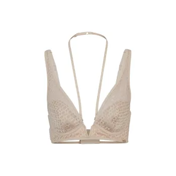 HUGO BOSS Monogram-Lace Triangle Bra With Double Straps Bra Women's Light Beige