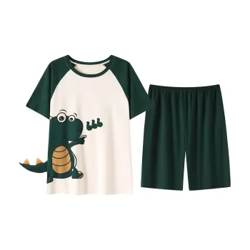 Close-fitting Areas Pajama Set Men's Dark Green