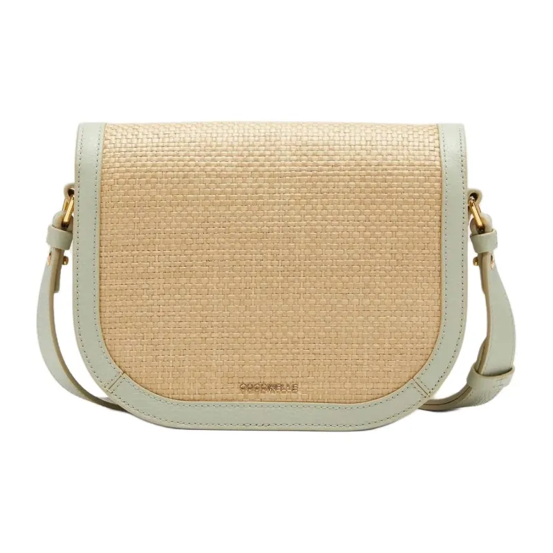 COCCINELLE Raffia With Beaded Surface Leather Straw Shoulder Bag Crossbody Bag Small Size Women's Natural & Green-2