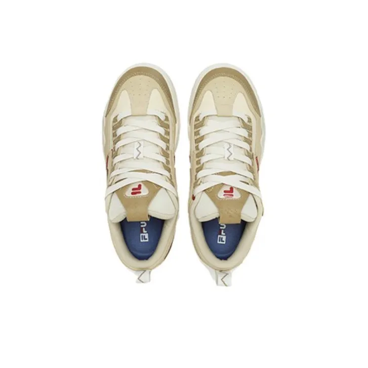 FILA FUSION Nollie Anti Slip Wear Resistant Low Top Skateboard Shoes Women's White Brown-3