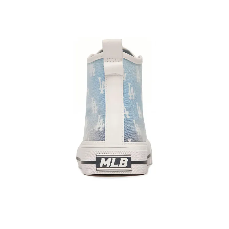 MLB Playball High Monogram Anti-Slip And Wear-Resistant Lightweight Cushioning High-Top Canvas Shoes Unisex White Blue-4
