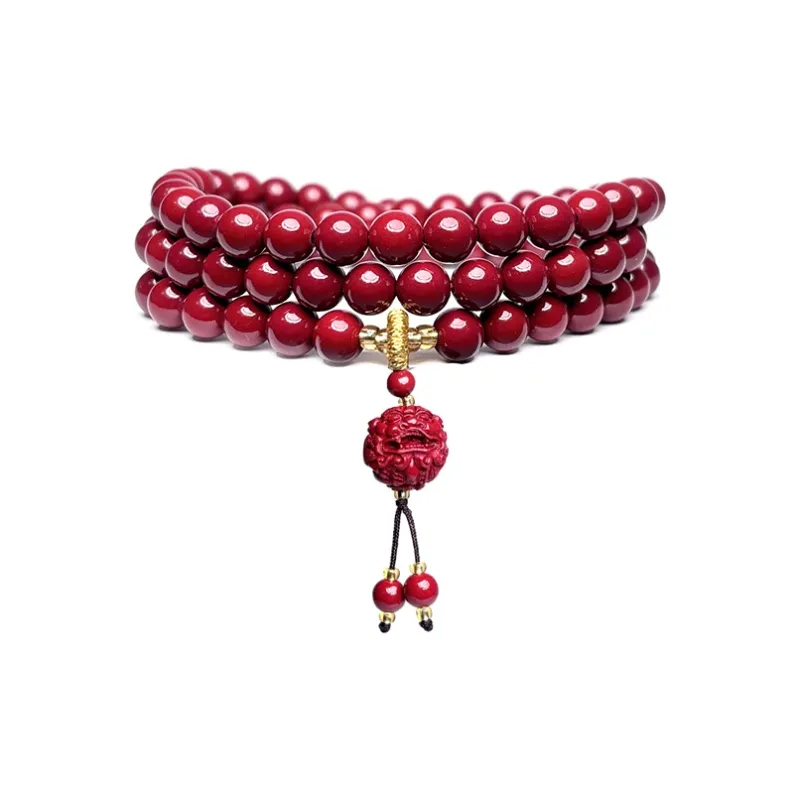 MOUNTAINS AND MANS Reconstructed Cinnabar Auspicious Fortune Beaded Bracelet Unisex-0
