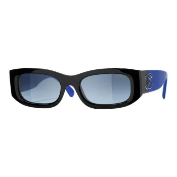 CHANEL Acetate Rectangular Sunglasses Unisex Black