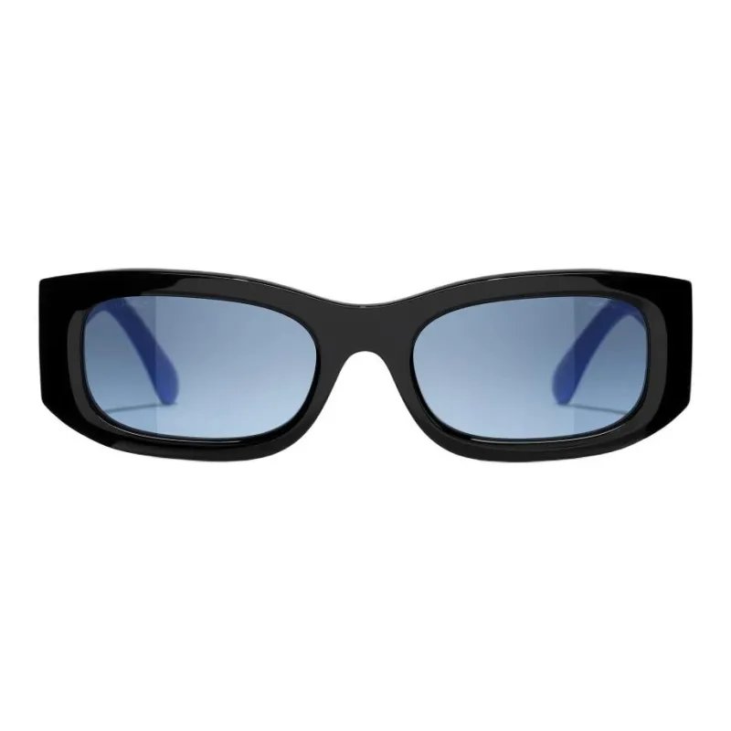 CHANEL Acetate Rectangular Sunglasses Unisex Black-1