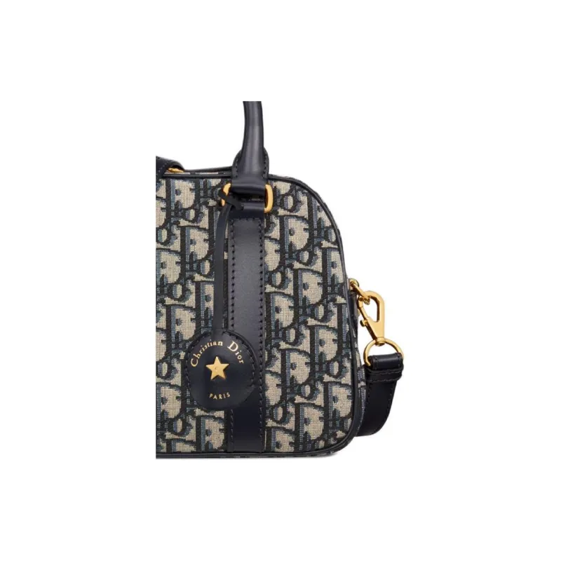 DIOR Oblique Print Bowling Bag, Handbag, Shoulder Bag, Crossbody Bag Medium Size Women's Blue-5