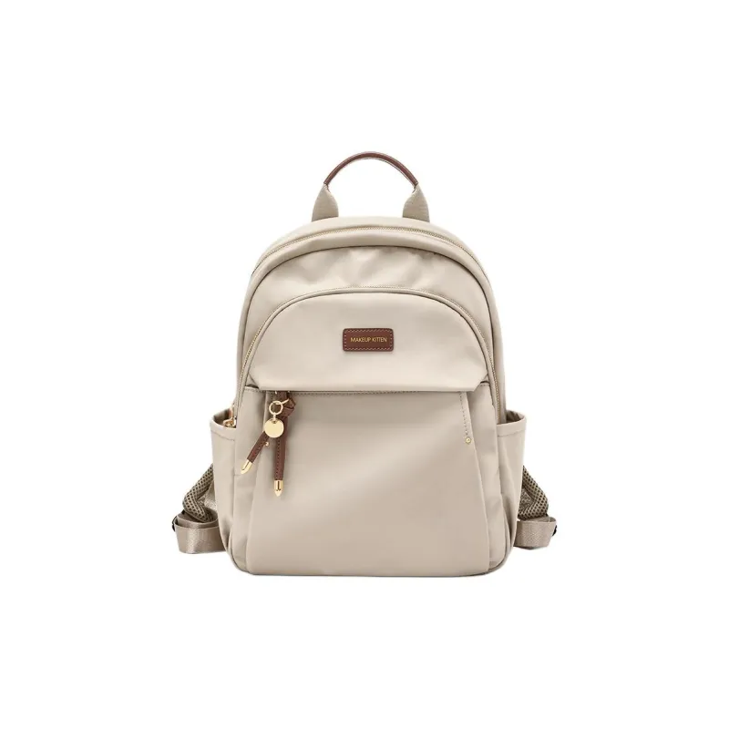 MAKEUP KITTEN Nylon Fabric Backpack Large Size Women's Khaki-0