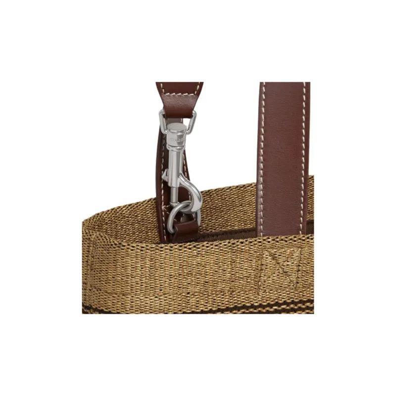 CELINE Cabas Fabric Cow Leather Patchwork Shoulder Bag Crossbody Bag Handbag Mini Men's Natural & Chestnut-3