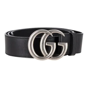 GUCCI Solid Color Design Pin Buckle Leather Belts Men's Black Width: 4CM