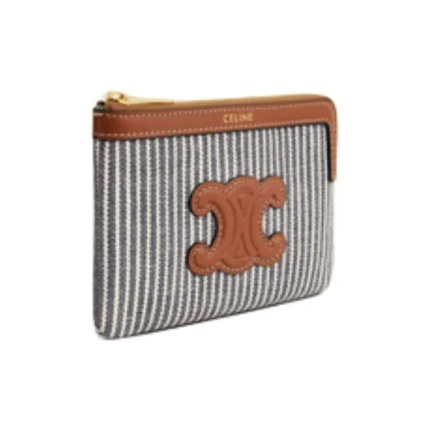 CELINE Triomphe Fabric With Calfskin Wallet Women's Navy-1