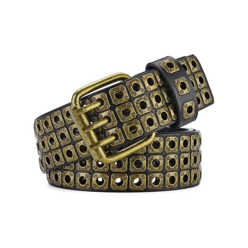 PISHUSHU Trendy Y2K Stud PU Leather Alloy Belt Women's Tricolor Optional Width  3.8cm-2