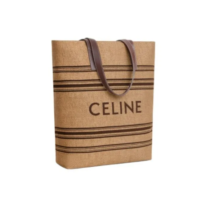 CELINE Fabric With Cow Leather One Shoulder Handbag Men's Natural & Chestnut-1