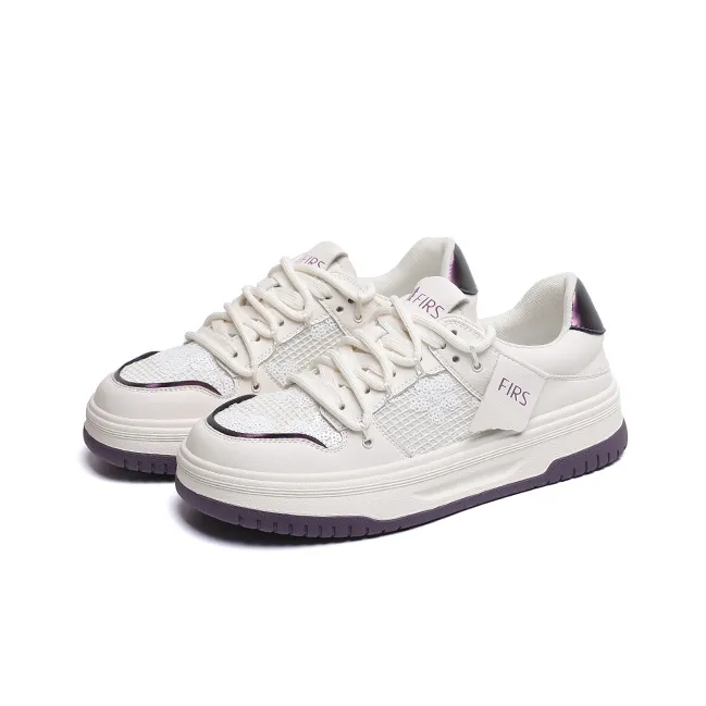 FIRS Skateboard Shoes Women's Low Top Beige Black/Beige Purple-9