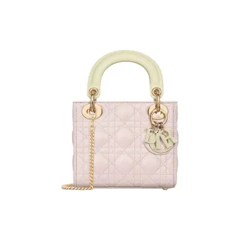DIOR Lady Dior Wicker Pattern Sheepskin Shoulder Bag Crossbody Bag Handbag Mini Women's Light Yellow & Quartz Pink