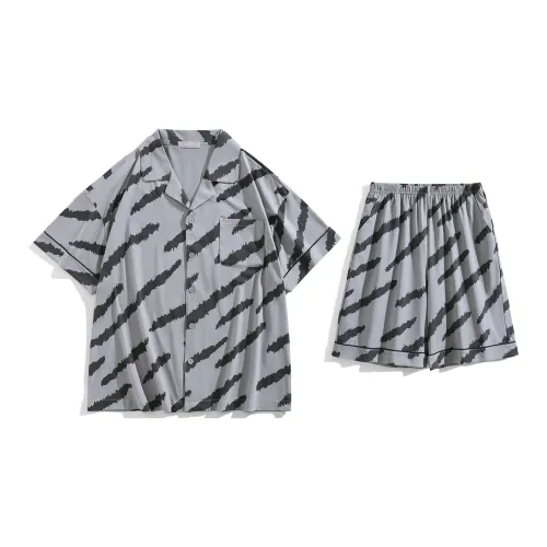 Same Language Pajama Set Men's Light Gray Ink Brush Pattern