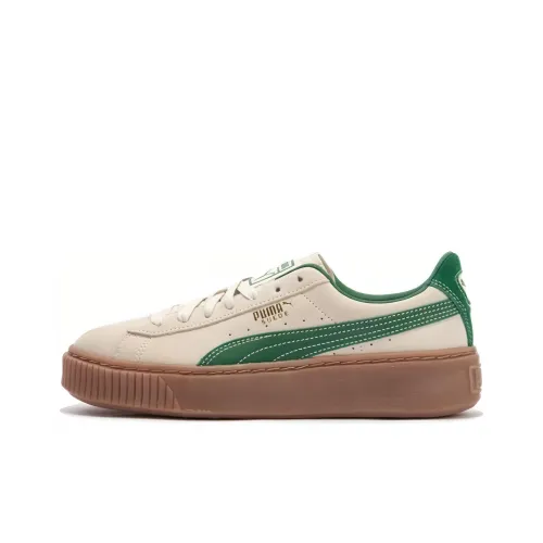 PUMA Suede Skateboard Shoes Women's Low-Top Almond Candy Color - Dark Green - Gold