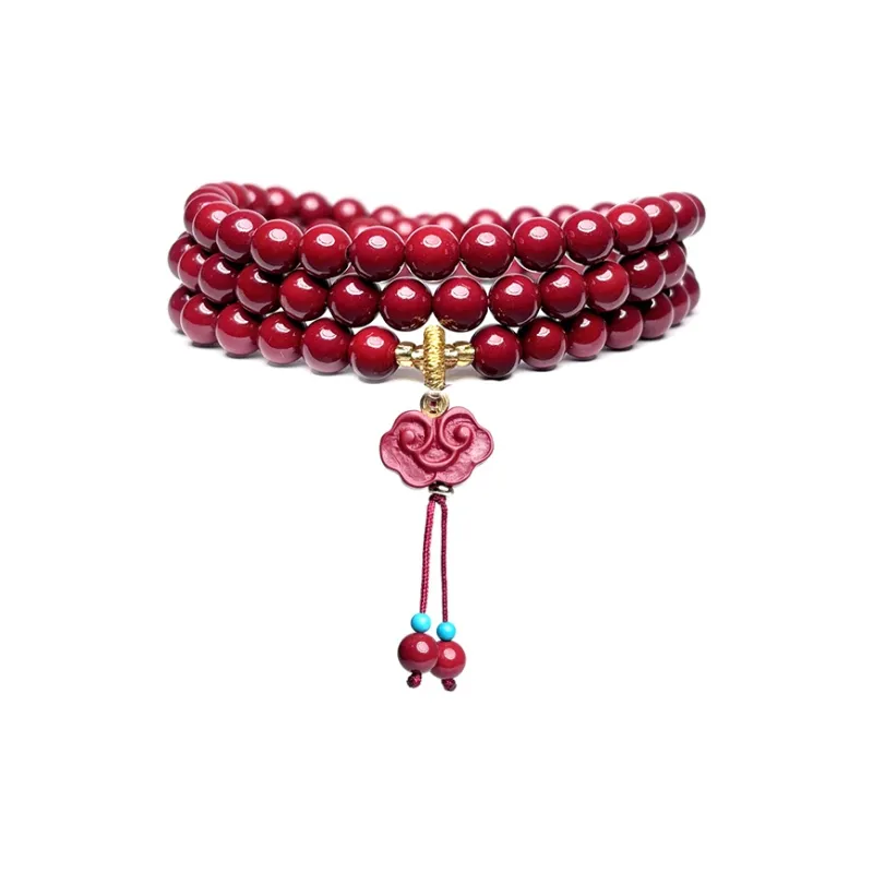 MOUNTAINS AND MANS Reconstructed Cinnabar Auspicious Fortune Beaded Bracelet Unisex-4