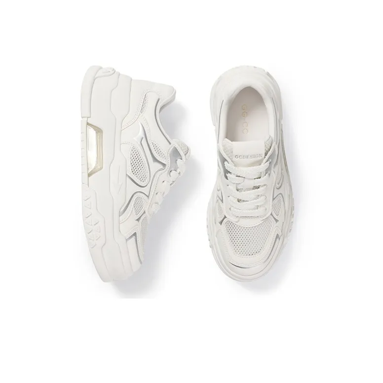 GG CC Skateboard Shoes Women's Low Top Silver/White-8