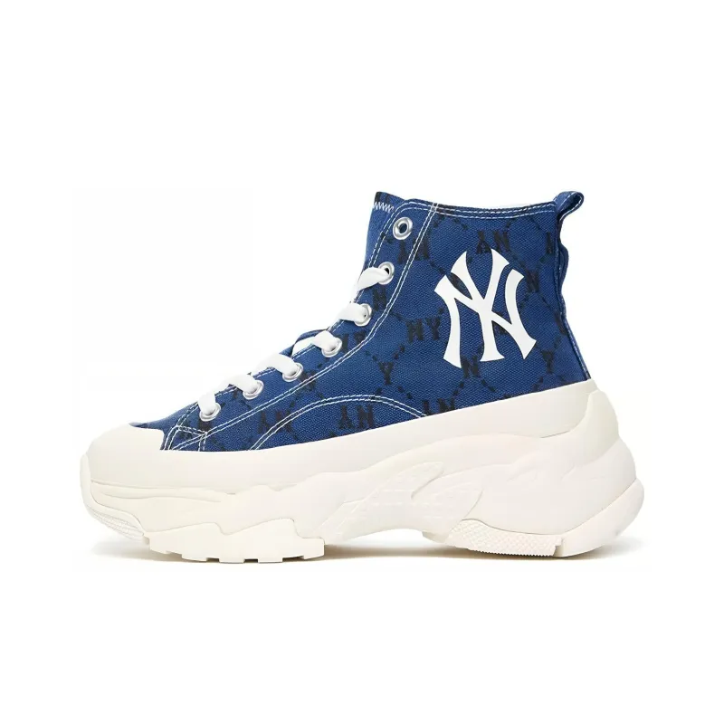 MLB Chunky High Anti Slip Wear Resistant High Top Canvas Shoes Unisex Blue-0