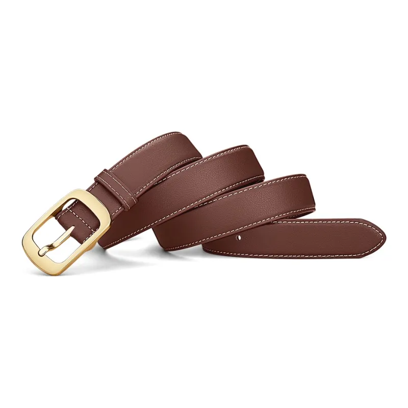 WilliamPOLO Cow Leather Leather Belts Women's Caramel Width 2.8CM-4