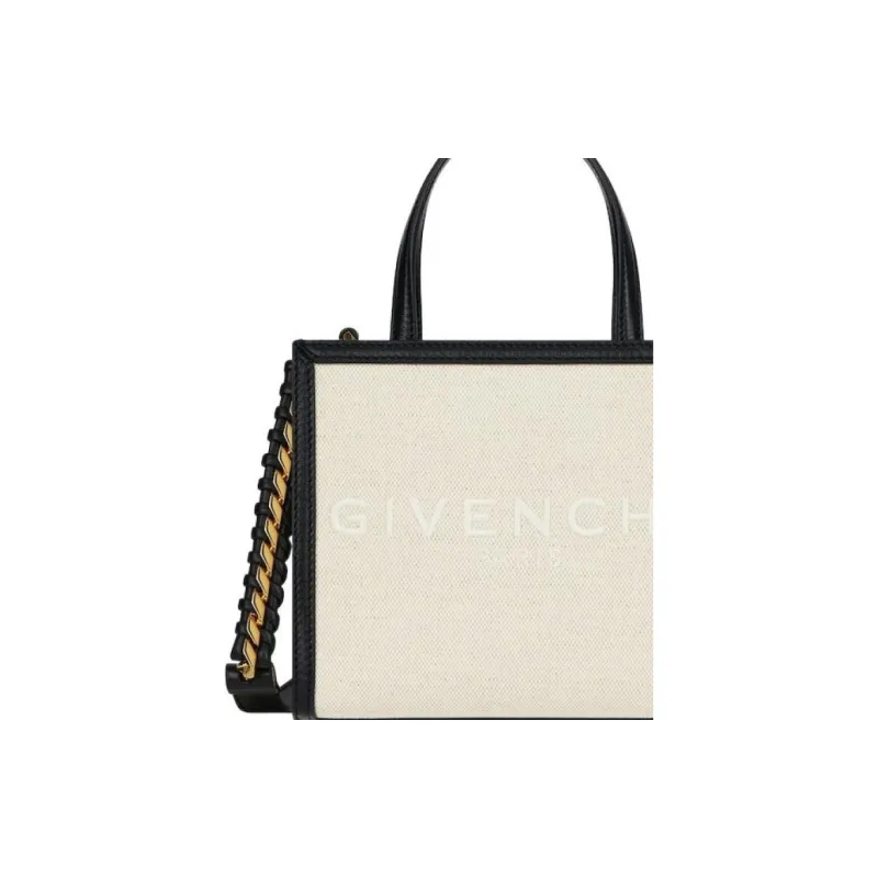GIVENCHY Cotton And Linen Blend Tote Bag Shopping Bag Shoulder Bag Crossbody Bag Handbag Mini Women's Beige & Black-3