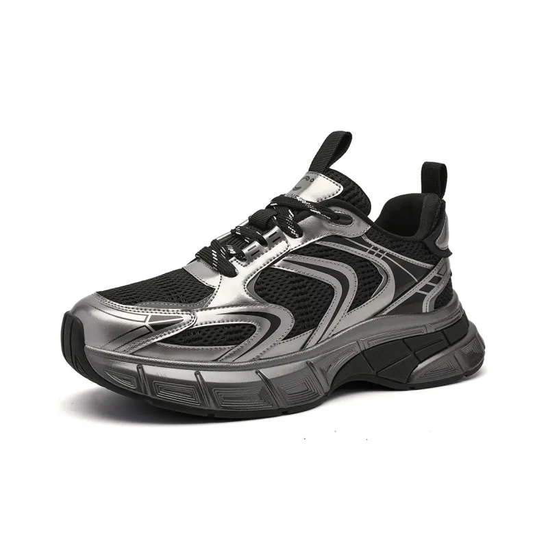 C°BANNER Chunky Sneakers Men Low-Top Black Silver-1