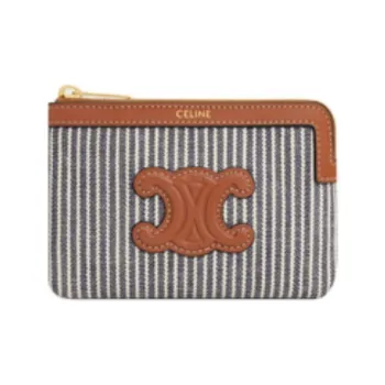 CELINE Triomphe Fabric With Calfskin Wallet Women's Navy