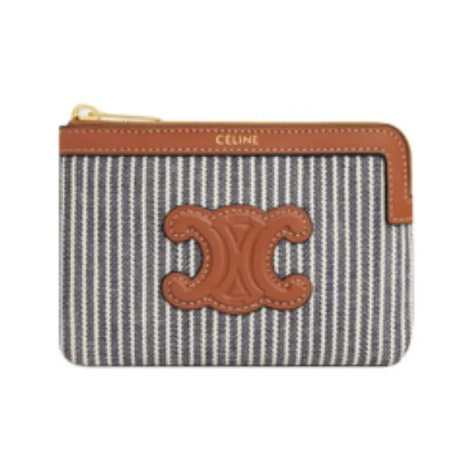 CELINE Triomphe Fabric With Calfskin Wallet Women's Navy-0