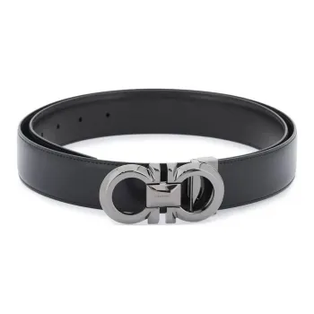FERRAGAMO Calfskin Leather Belts Men's Black 3.5CM