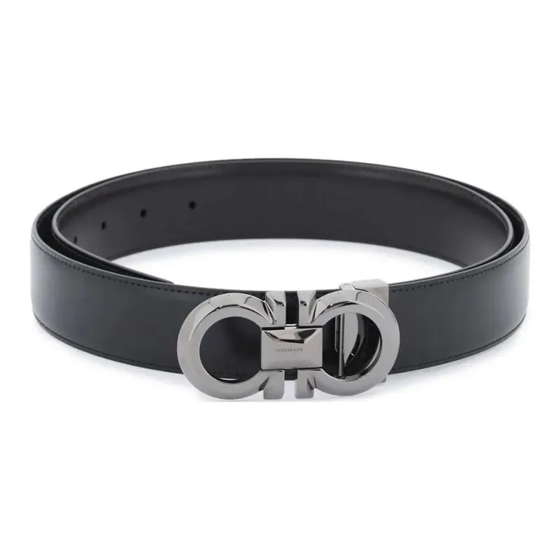 FERRAGAMO Calfskin Leather Belts Men's Black 3.5CM-0