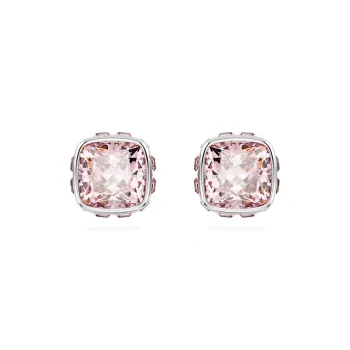 Swarovski Crystal Rhodium plated Zirconia Stud Earrings Women's Pink