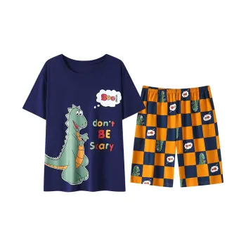 Close-fitting Areas Pajama Set Men's Gray Blue