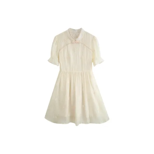 PLAY BUSH Short-Sleeved Dresses Women's Apricot