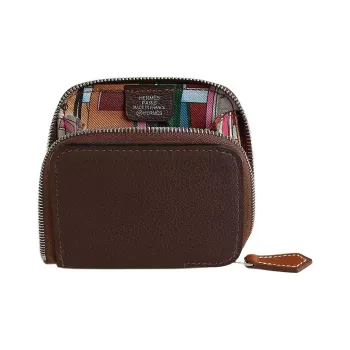 HERMES Silk'In Evercolor Calfskin Coin Purse Women's Brown & Multicolor