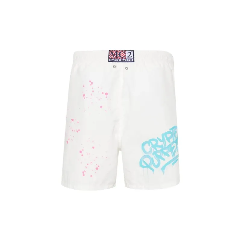 MC2 SAINT BARTHELEMY x Cryptopuppets Gustavia SS24 Beach Shorts Men's White-1