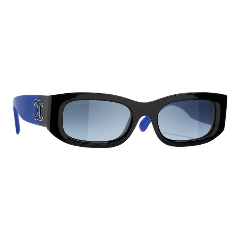 CHANEL Acetate Rectangular Sunglasses Unisex Black-2