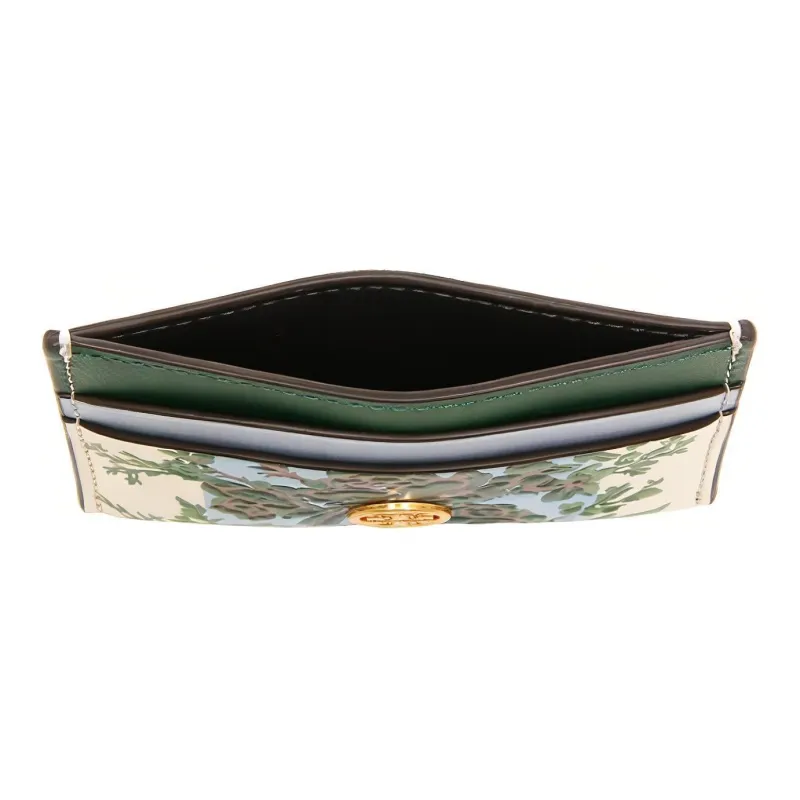 TORY BURCH Leather Card Holder Women's Ivory Blue Green Floral Stripes-4
