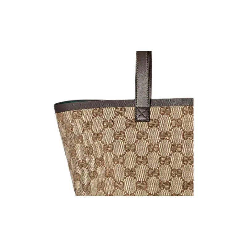 GUCCI Canvas With Leather Trim Canvas Bag, Tote Bag, Shopping Bag, Handbag Small Size Women's Beige & Ebony-7