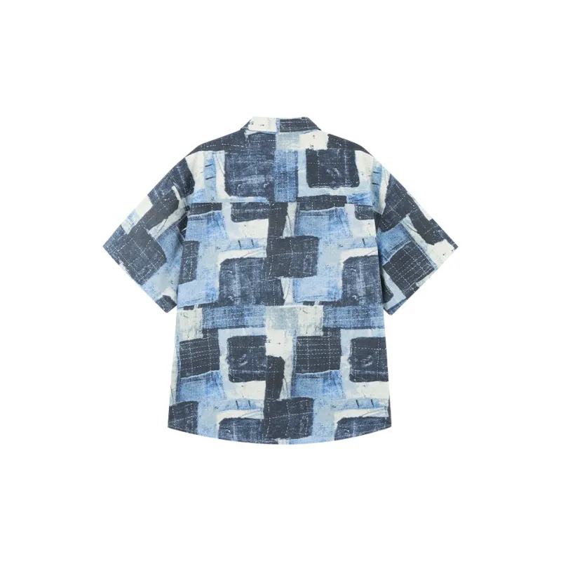 NPC Short Sleeved Shirt Color Block Couple Casual Coat Unisex-1