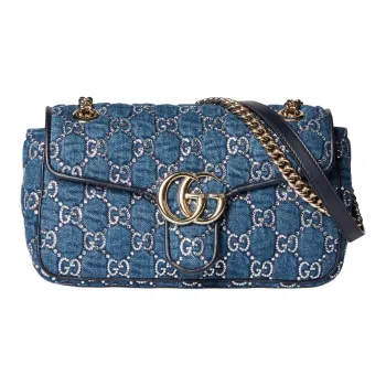 GUCCI GG Marmont Denim Portable Crossbody Bag, Shoulder Bag Women's Blue