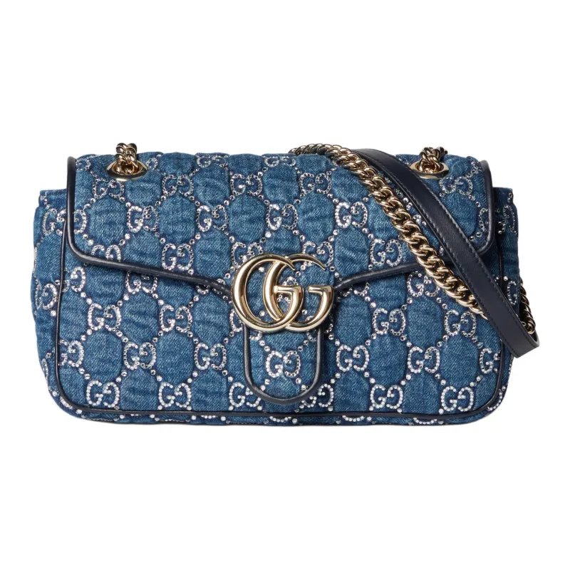 GUCCI GG Marmont Denim Portable Crossbody Bag, Shoulder Bag Women's Blue-0