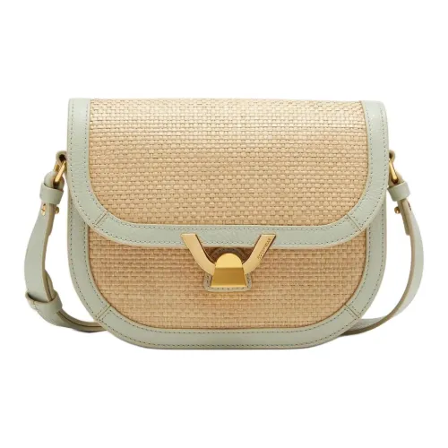COCCINELLE Raffia With Beaded Surface Leather Straw Shoulder Bag Crossbody Bag Small Size Women's Natural & Green