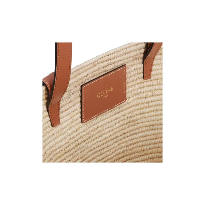 CELINE Plant Material Cow Leather Patchwork Binding Handbag Shoulder Bag Women's Tawny-4