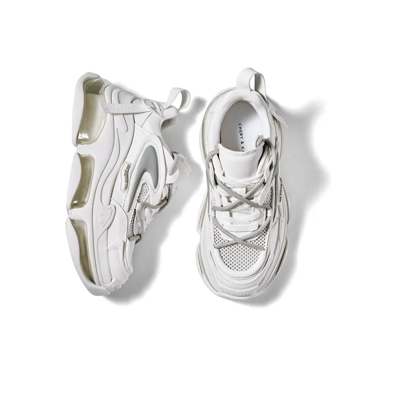 CHERYKALLY Chunky Sneakers Women's Low Top White-4