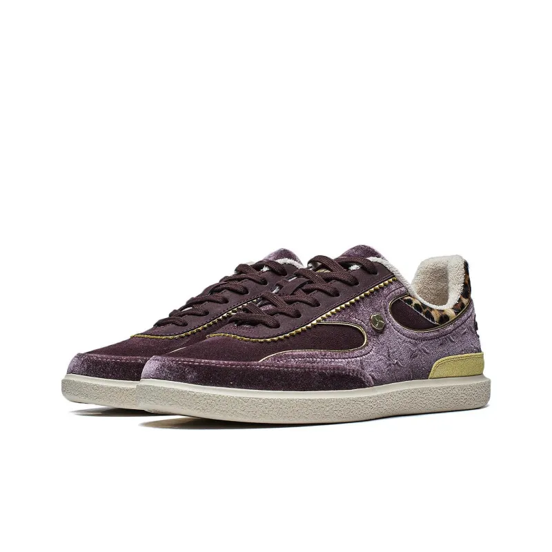 LI NING 1990 Anti Slip Wear Resistant Low Top Skateboard Shoes Women's Deep Purplish Red-2