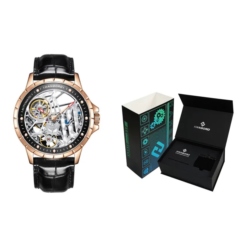 HANBORO Hollow Series Automatic Mechanical Movement Watch Men's Watches Cut Out Dial HBR906.1 MH-1