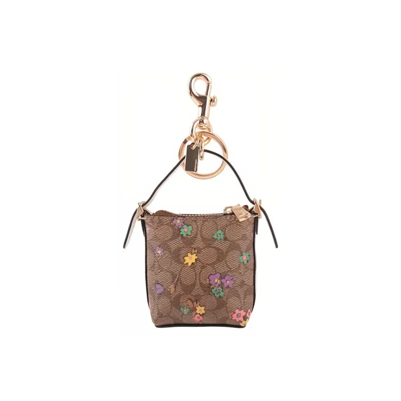 COACH Signature Coated Canvas With Smooth Leather Bag Pendant Keychain Bag Accessory Mini Women's Brown-3