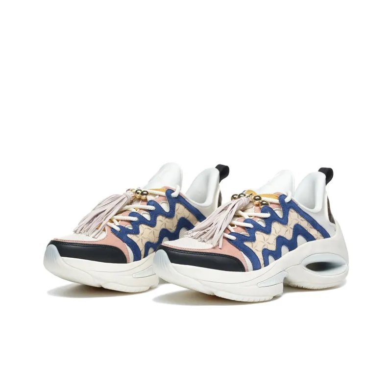 LI-NING 1990 Heart Dance Anti-Slip Wear-Resistant Low-Top Chunky Sneakers Women's White Blue Pink-1