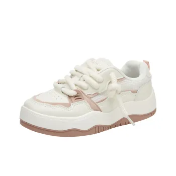 HSTYLE Slip-Resistant Cushioning Wear-Resistant Low-Top Skateboard Shoes Women's Beige Pink